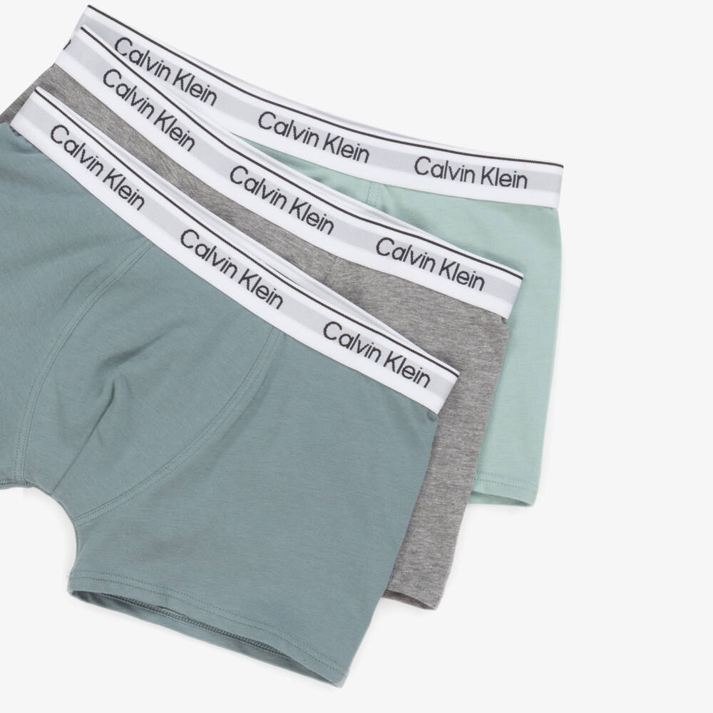Calvin Klein-Boys Trio Green-Grey Cotton Boxers | Childrensalon Outlet