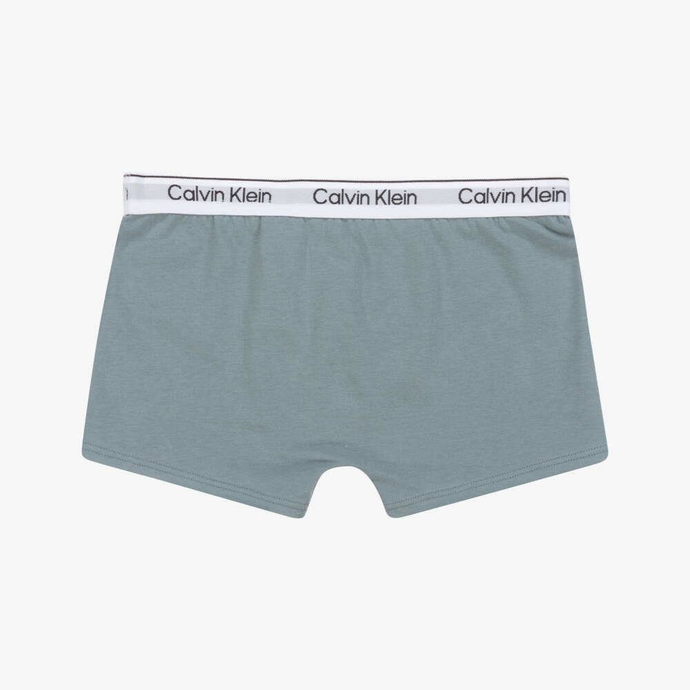 Calvin Klein-Boys Trio Green-Grey Cotton Boxers | Childrensalon Outlet