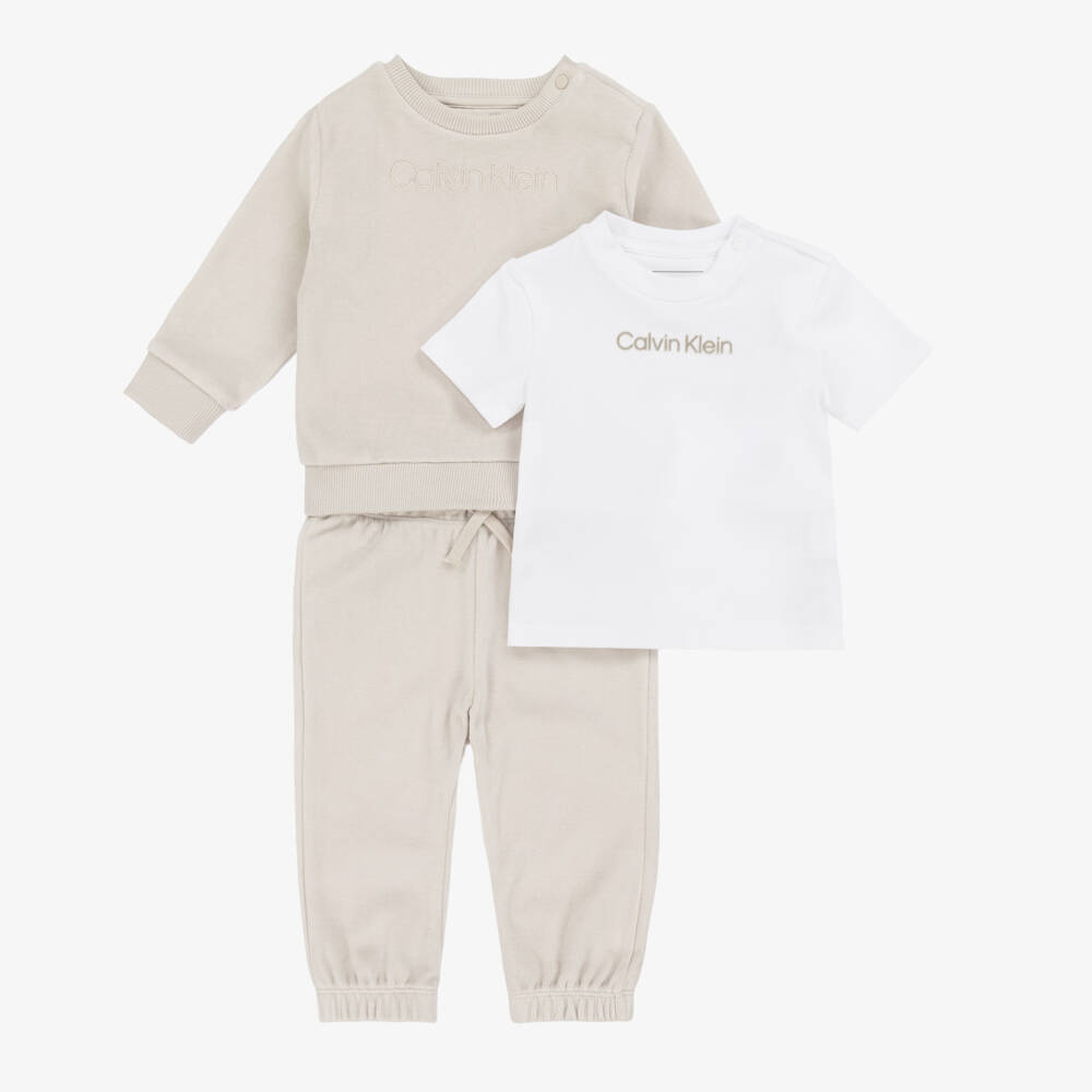Calvin Klein-Boys Velour Beige Tracksuit Ensemble | Childrensalon Outlet