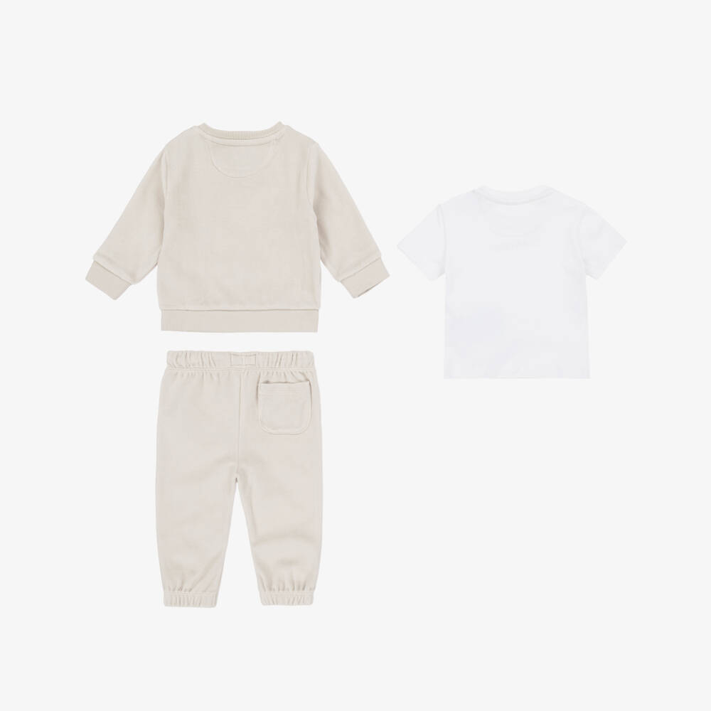 Calvin Klein-Boys Velour Beige Tracksuit Ensemble | Childrensalon Outlet