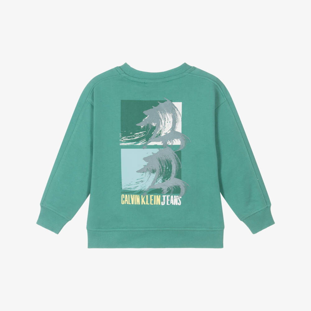 Calvin Klein-Boys Vibrant Green Wave Sweatshirt | Childrensalon Outlet
