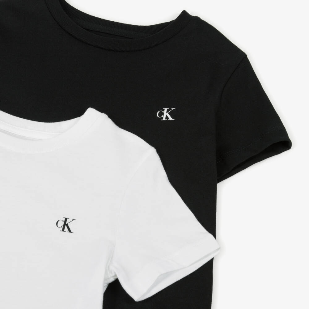 Calvin Klein-Boys White & Black Cotton T-Shirts (2 Pack) | Childrensalon Outlet