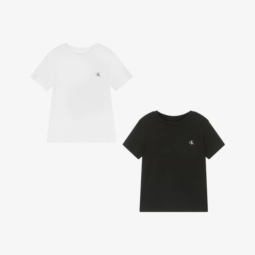 Calvin Klein-Boys White & Black Cotton T-Shirts (2 Pack) | Childrensalon Outlet