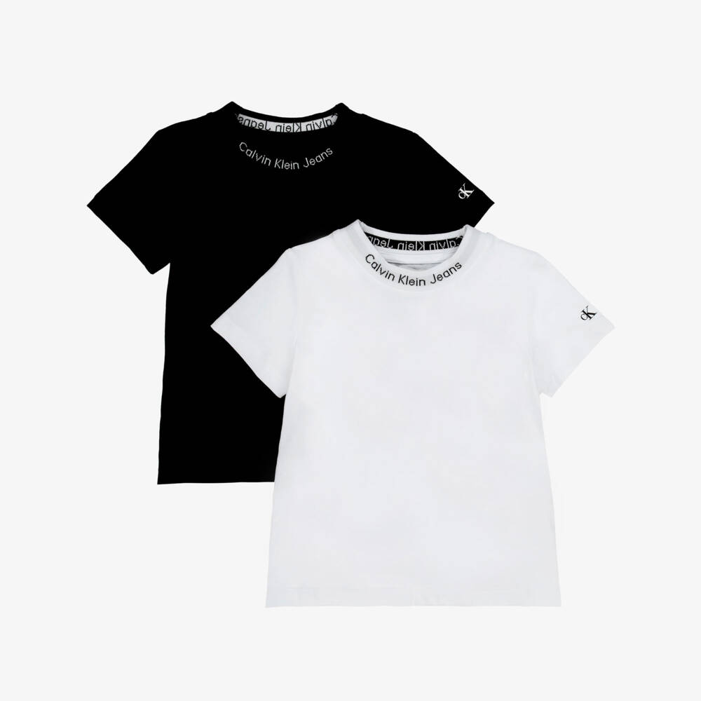 Calvin Klein-Boys White & Black Cotton T-Shirts (2 Pack) | Childrensalon Outlet