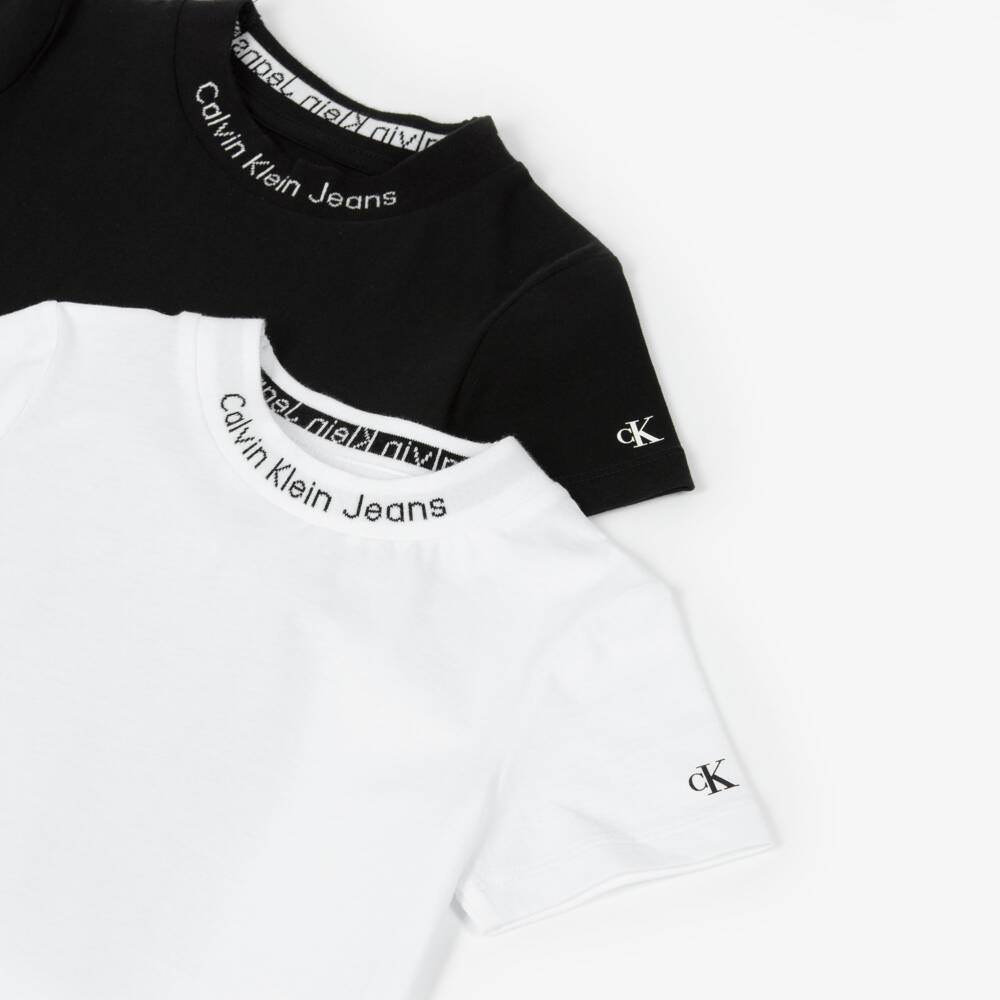 Calvin Klein-Boys White & Black Cotton T-Shirts (2 Pack) | Childrensalon Outlet