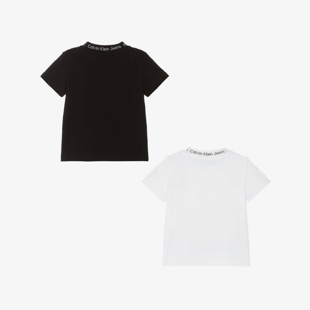 Calvin Klein-Boys White & Black Cotton T-Shirts (2 Pack) | Childrensalon Outlet