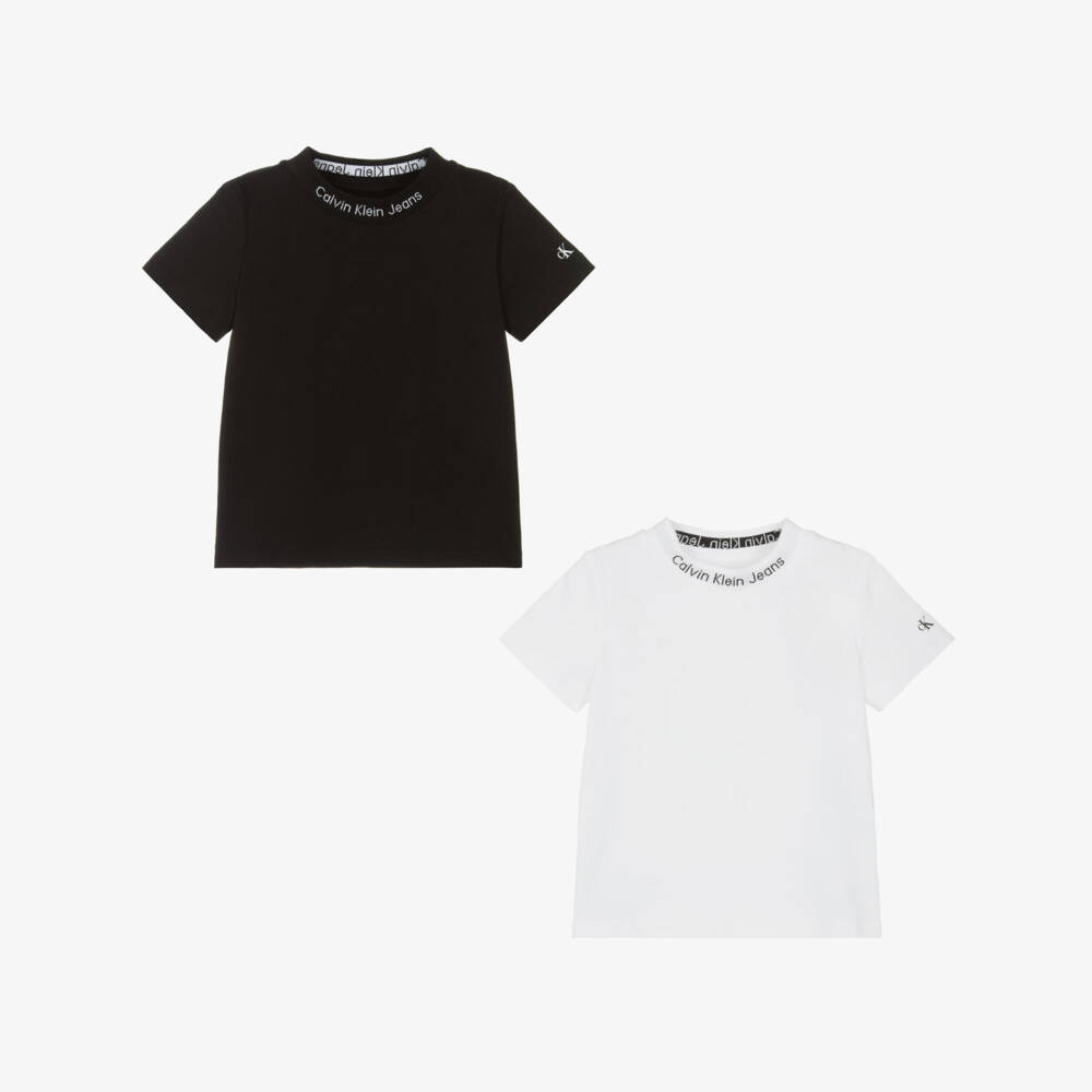 Calvin Klein-Boys White & Black Cotton T-Shirts (2 Pack) | Childrensalon Outlet