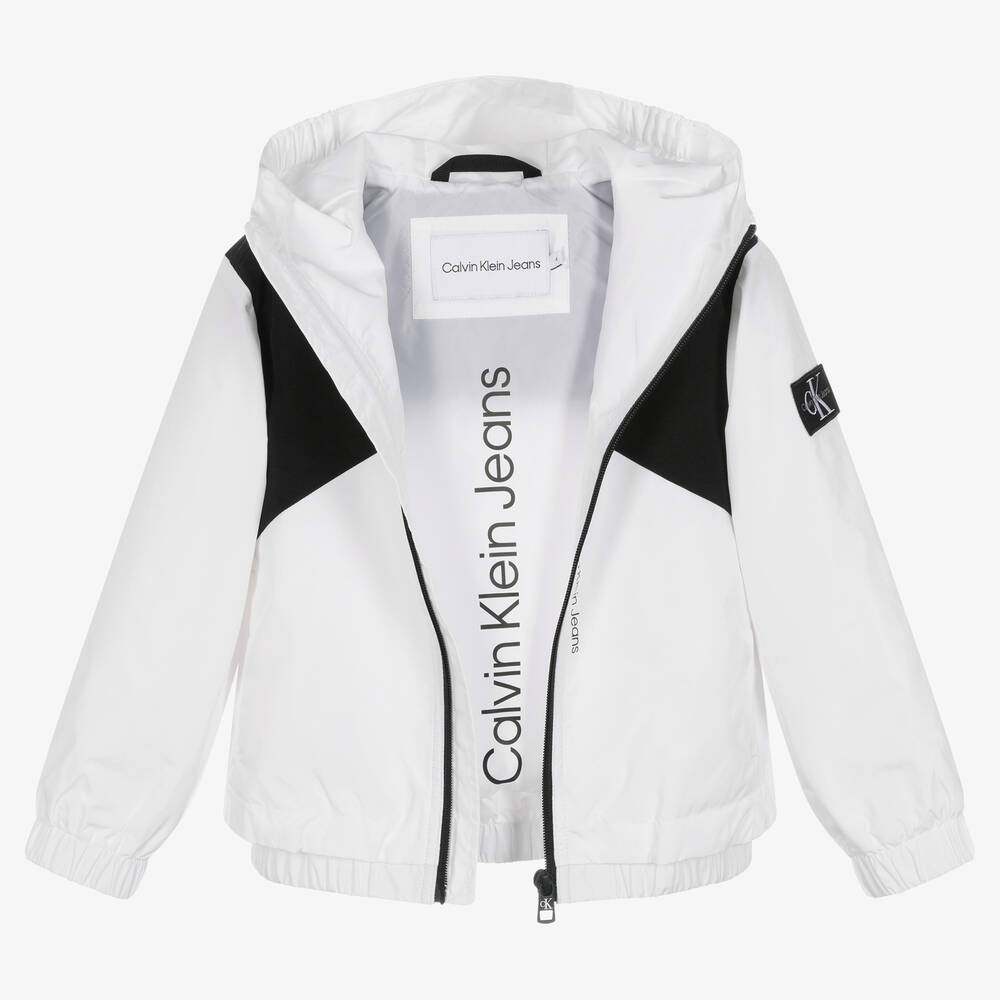 Calvin Klein Jeans-Boys White & Black Windbreaker Jacket | Childrensalon Outlet