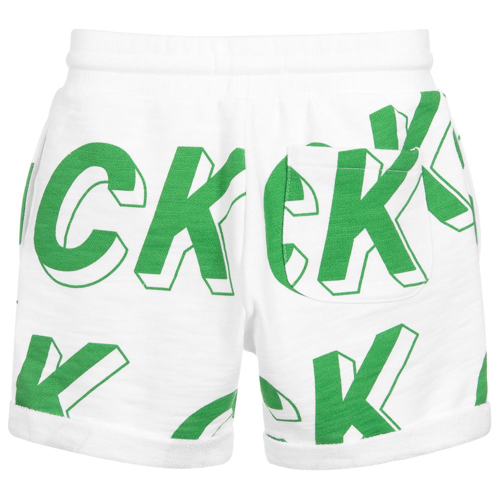 Calvin Klein Jeans-شورت قطن لون أبيض للأولاد | Childrensalon Outlet