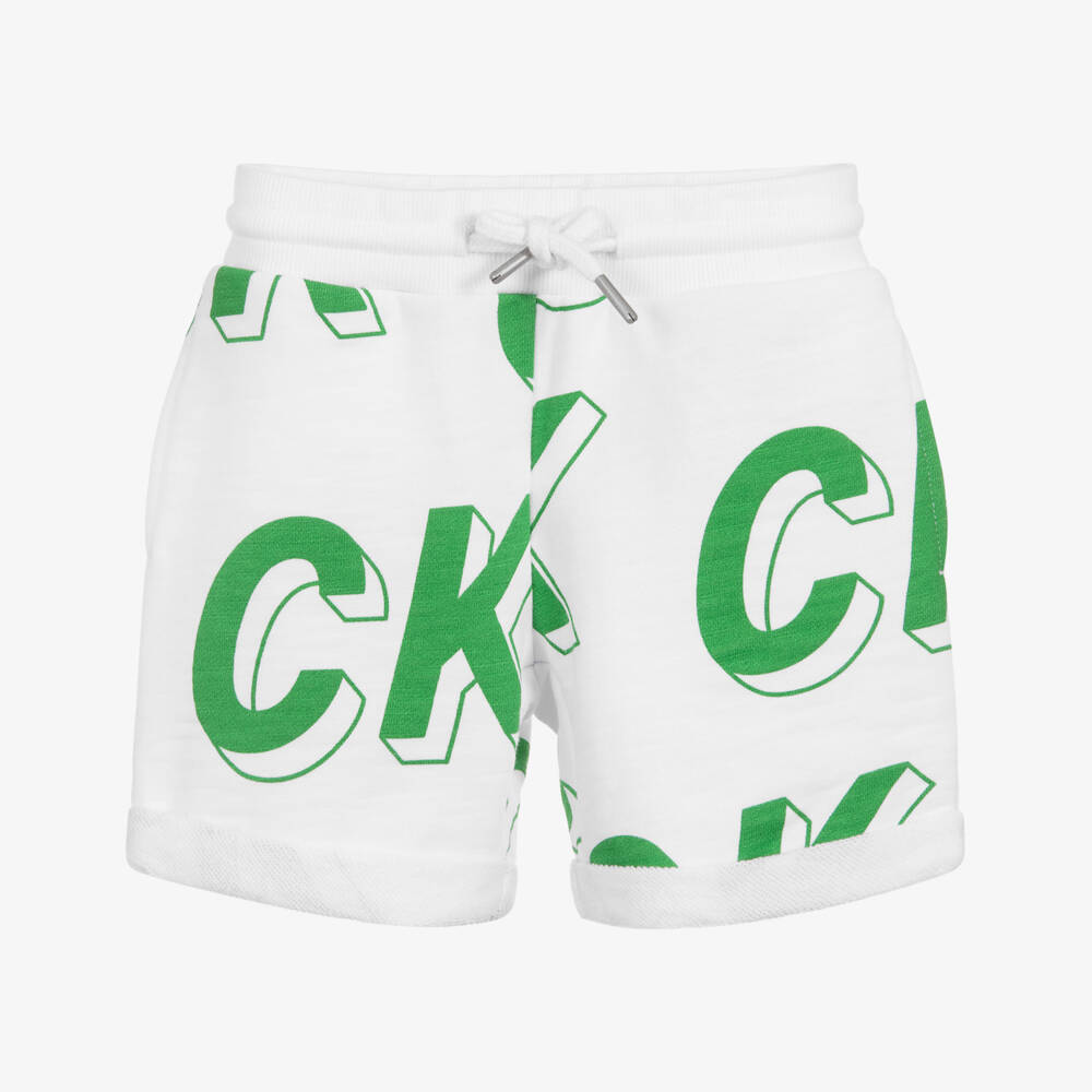 Calvin Klein Jeans-شورت قطن لون أبيض للأولاد | Childrensalon Outlet