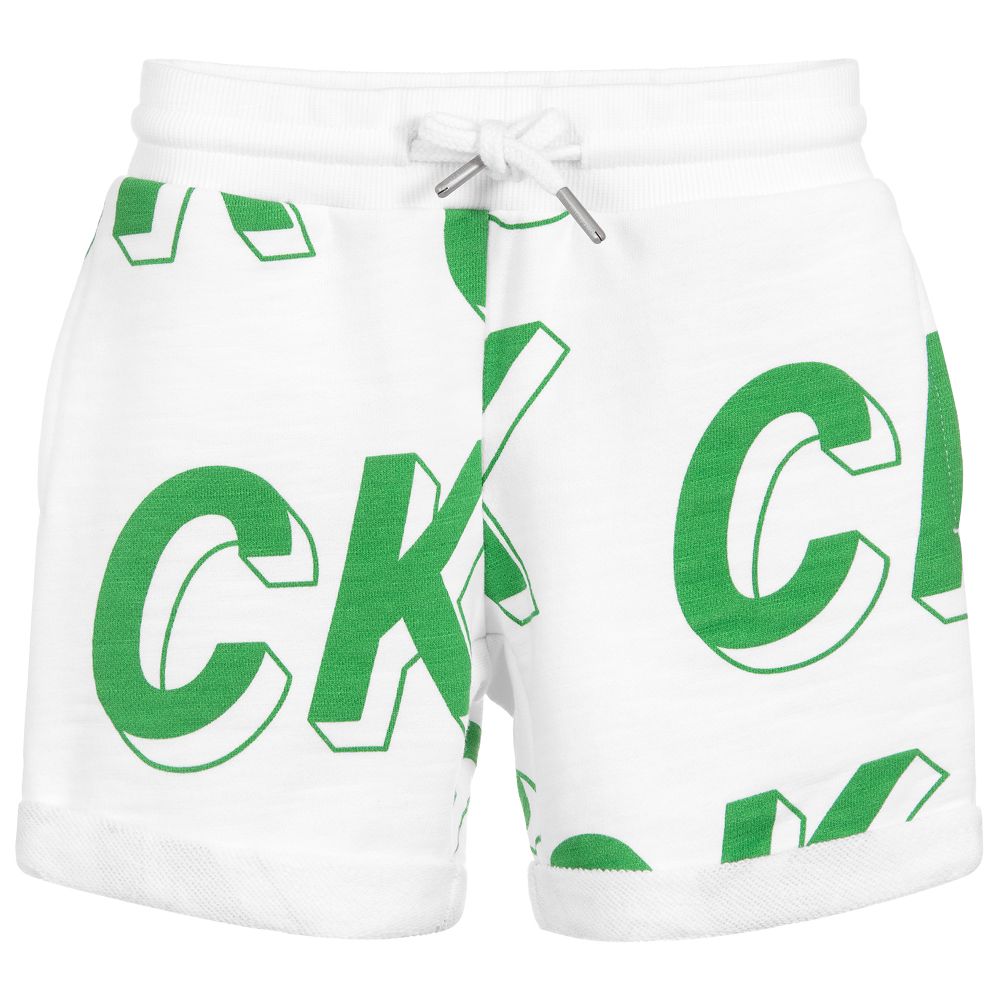Calvin Klein Jeans - Boys White Cotton Logo Shorts | Childrensalon