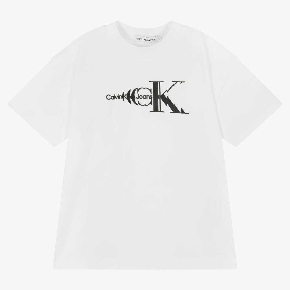 Calvin Klein Jeans - Boys White Cotton Logo T-Shirt | Childrensalon