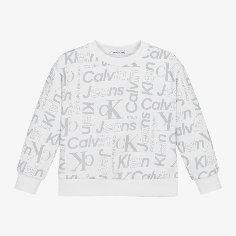 Boys White Cotton Monogram Sweatshirt