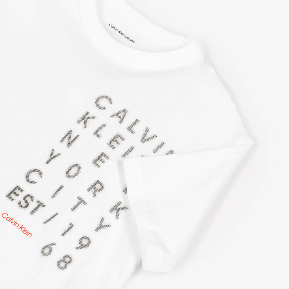 Calvin Klein-Boys White Cotton New York Logo Print T-Shirt | Childrensalon Outlet