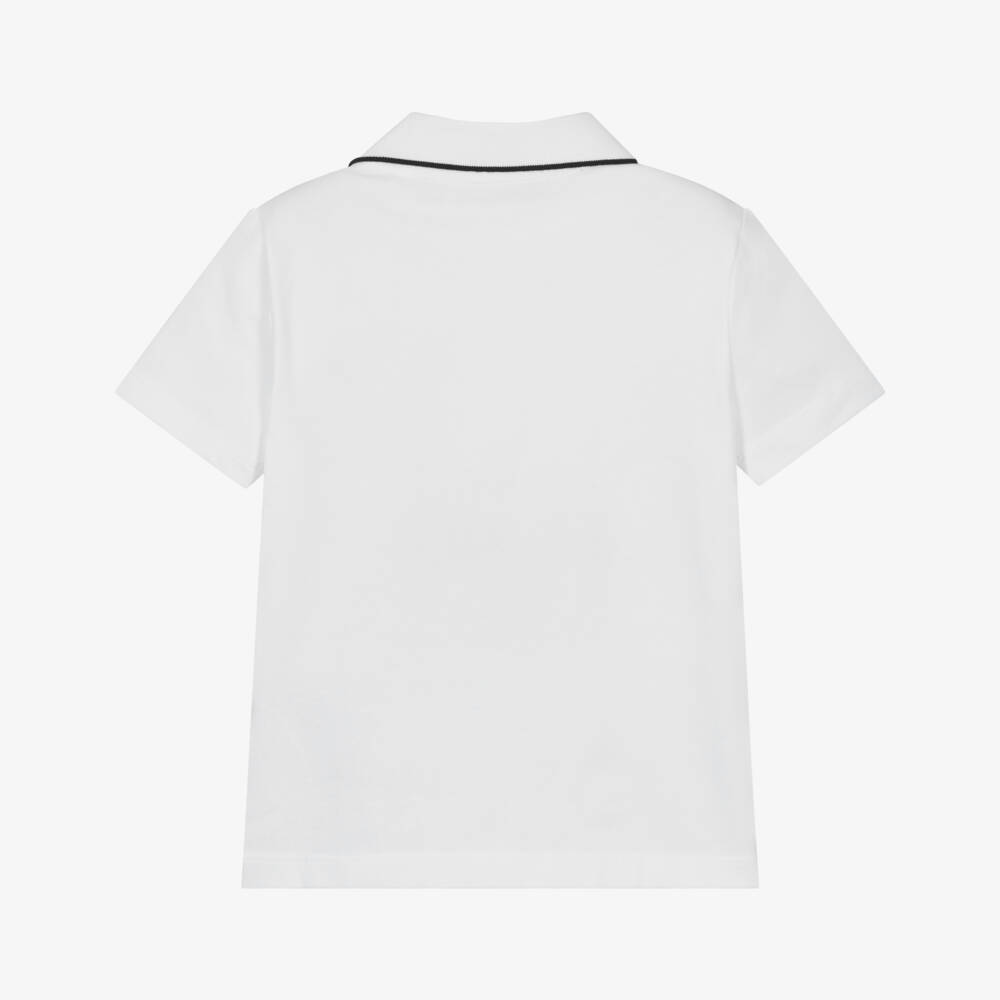 Calvin Klein-Boys White Cotton Polo Shirt with Embroidered Logo | Childrensalon Outlet