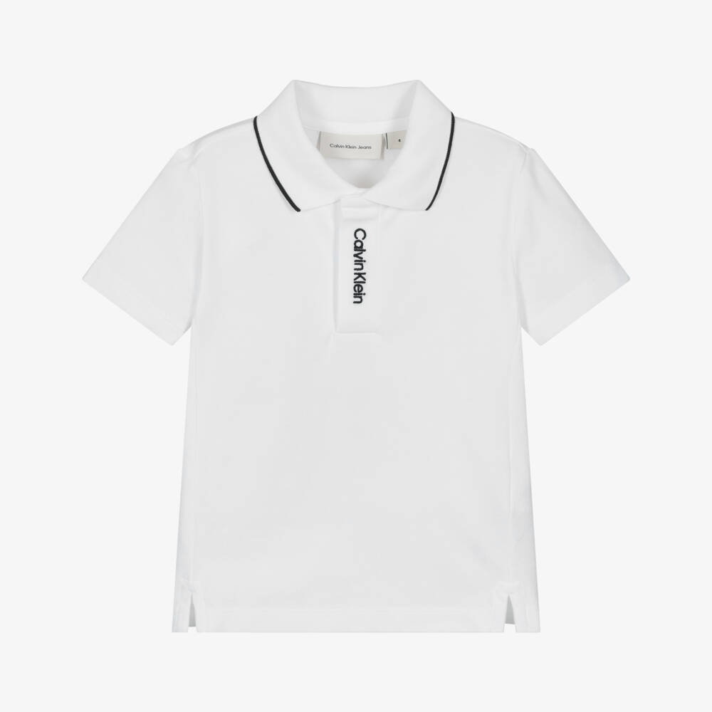 Calvin Klein-Boys White Cotton Polo Shirt with Embroidered Logo | Childrensalon Outlet