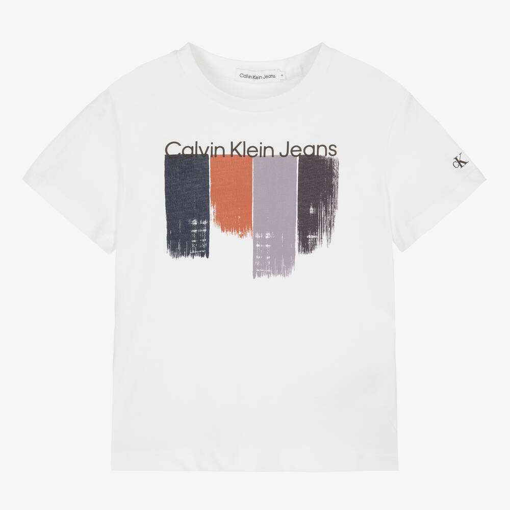 Calvin Klein - Boys White Cotton T-Shirt | Childrensalon
