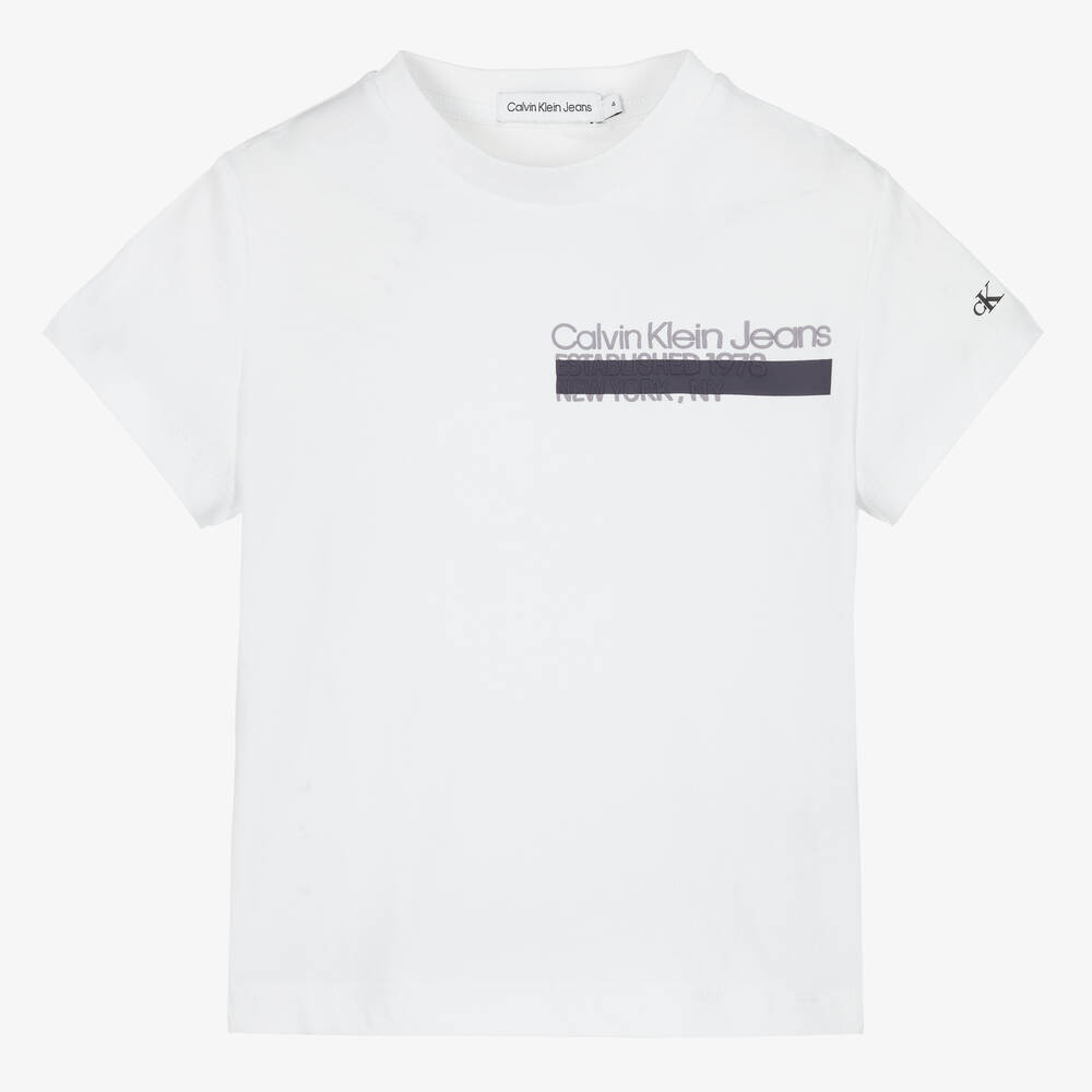 Calvin Klein - Boys White Cotton T-Shirt | Childrensalon