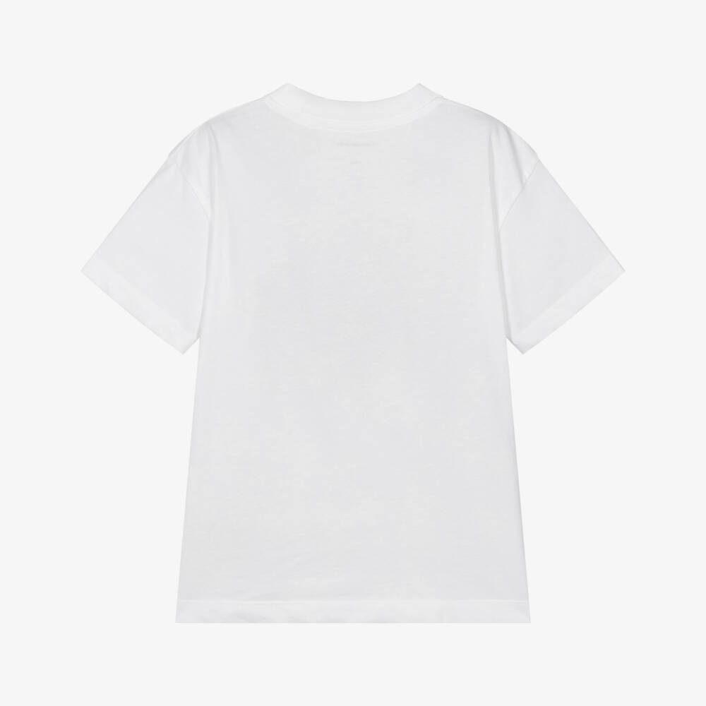Calvin Klein-Boys White Cotton T-Shirt with Blue CK Monogram | Childrensalon Outlet