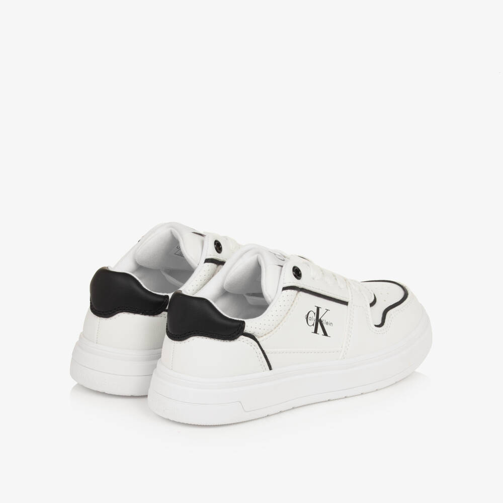 Calvin Klein-Boys White Faux Leather Trainers with Black Detailing | Childrensalon Outlet