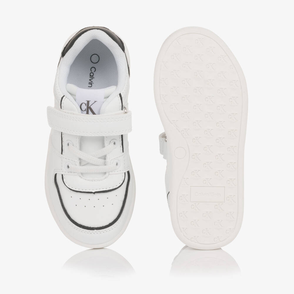 Calvin Klein-Boys White Faux Leather Trainers with Black Trim | Childrensalon Outlet