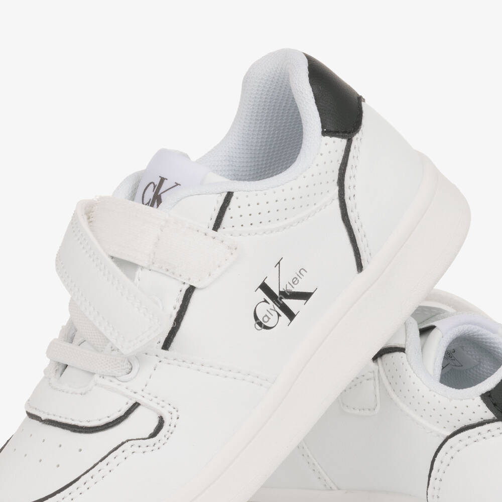 Calvin Klein-Boys White Faux Leather Trainers with Black Trim | Childrensalon Outlet