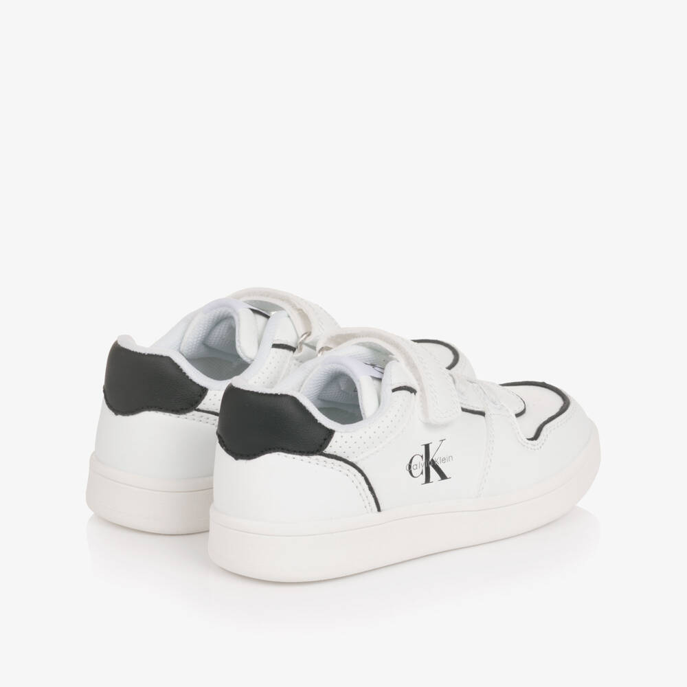 Calvin Klein-Boys White Faux Leather Trainers with Black Trim | Childrensalon Outlet