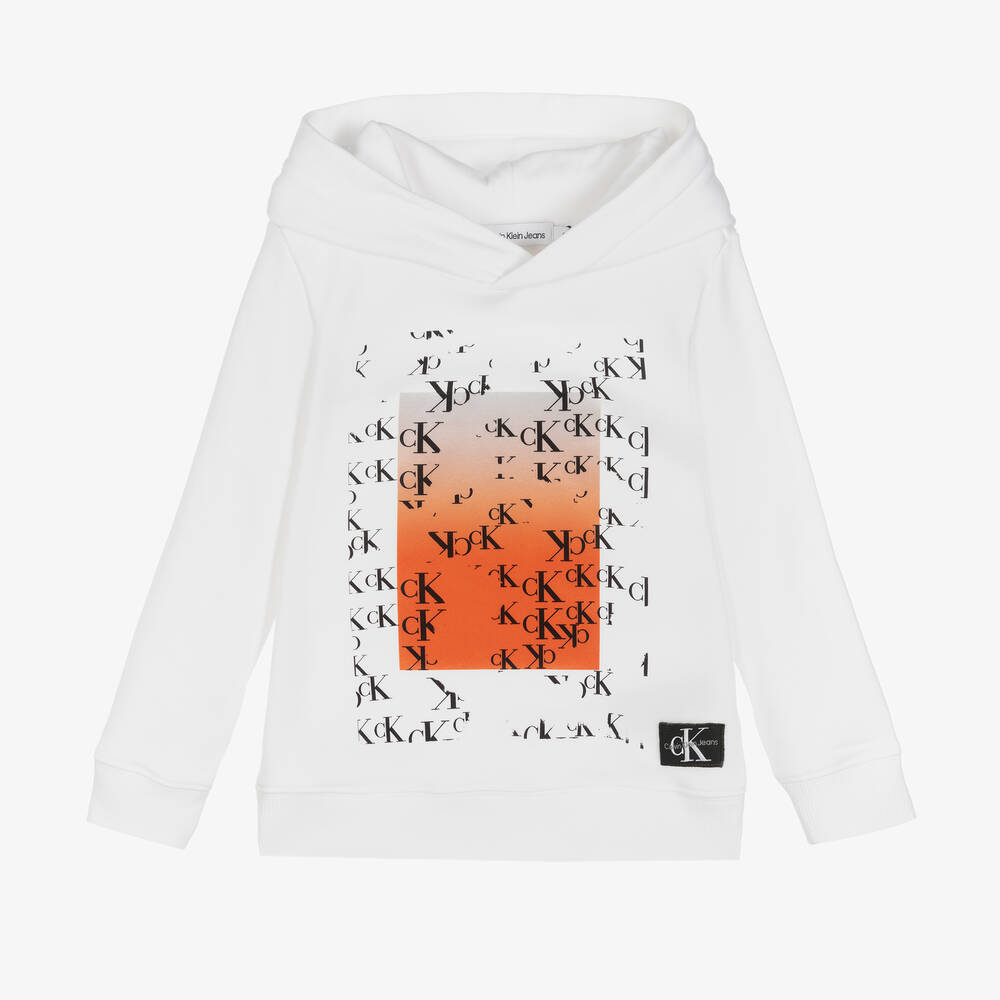 Calvin Klein Jeans - Boys White Graphic Logo Hoodie | Childrensalon