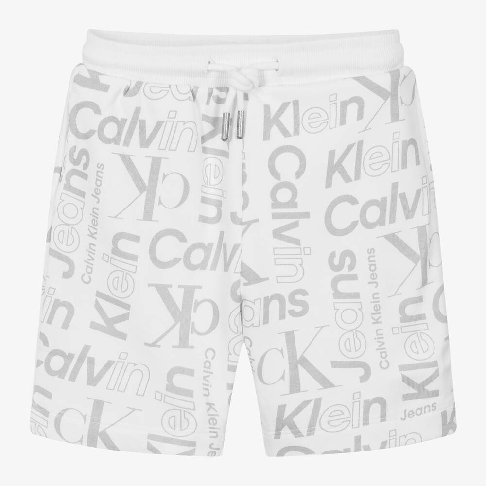 Boys White Grey Cotton Shorts