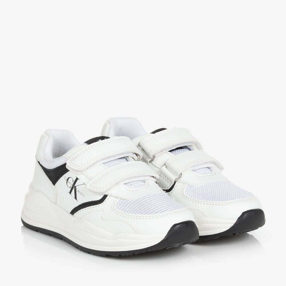 Calvin Klein - Boys White Mesh Velcro Trainers | Childrensalon