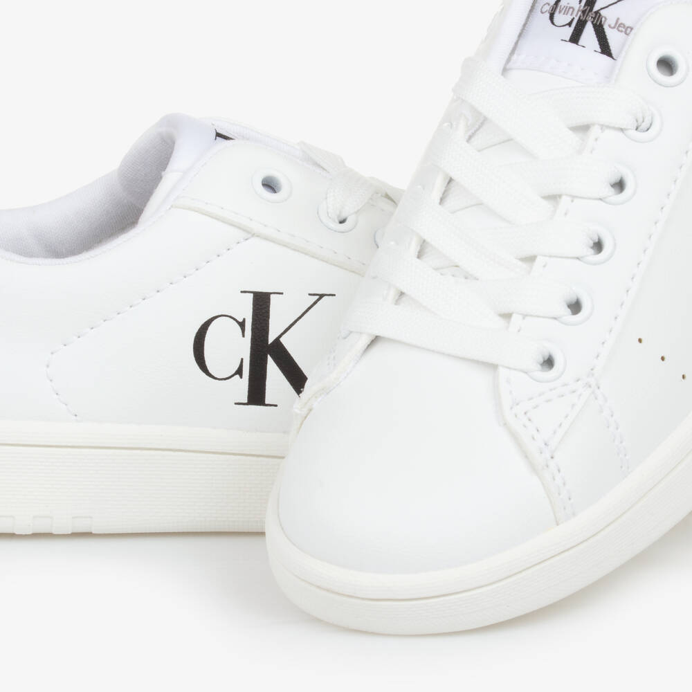 Calvin Klein-Boys White Monochrome Faux Leather Kicks | Childrensalon Outlet