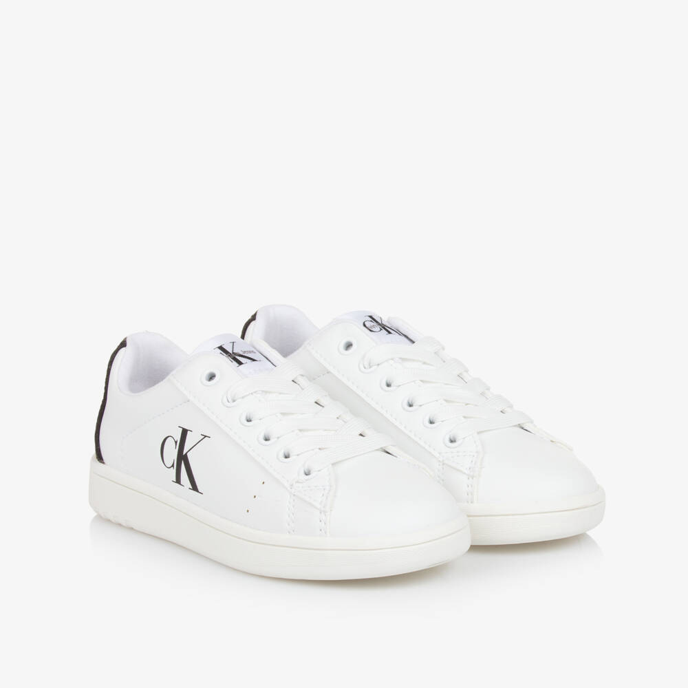Calvin Klein-Boys White Monochrome Faux Leather Kicks | Childrensalon Outlet