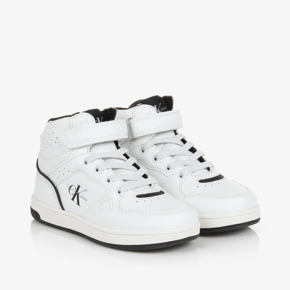 Calvin Klein - Boys White Velcro High-Top Trainers | Childrensalon