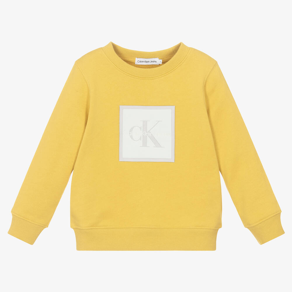 Calvin Klein Jeans - Boys Yellow Cotton Logo Sweatshirt | Childrensalon