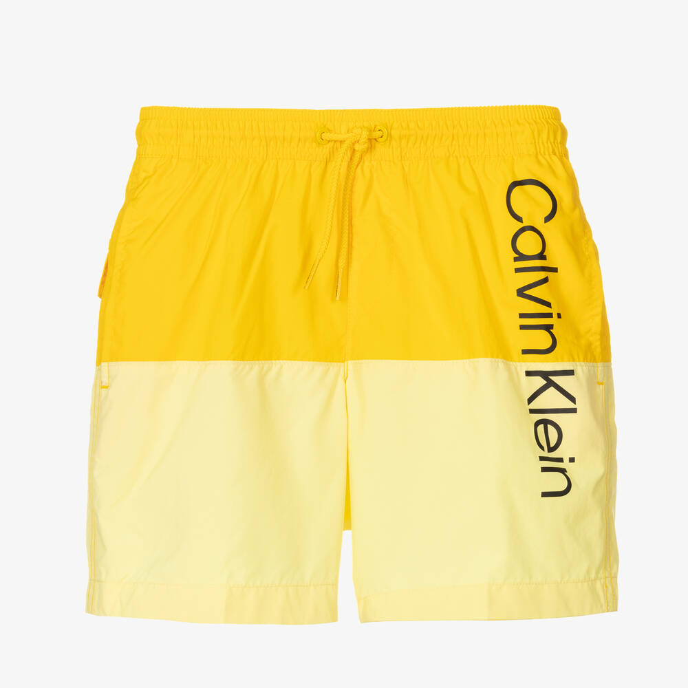 Calvin Klein - Boys Yellow Logo Swim Shorts | Childrensalon