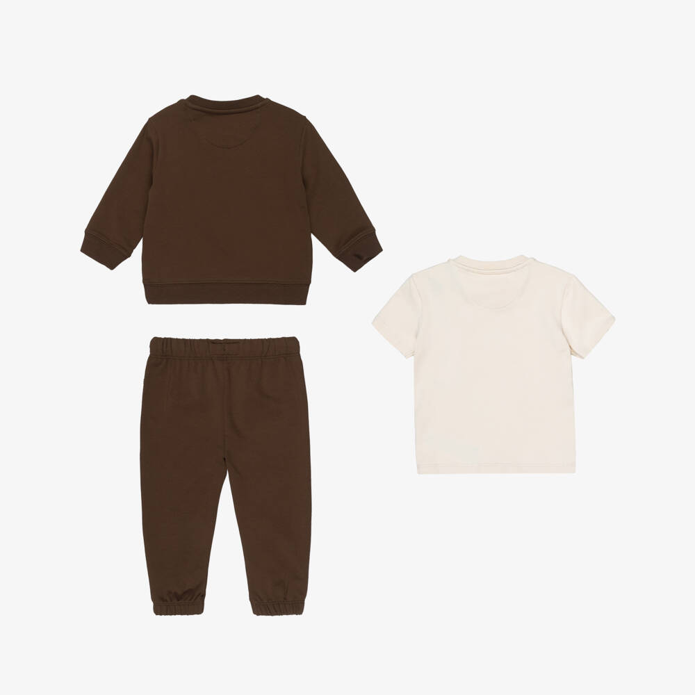 Calvin Klein-Brown Cotton Tracksuit & T-Shirt Set | Childrensalon Outlet