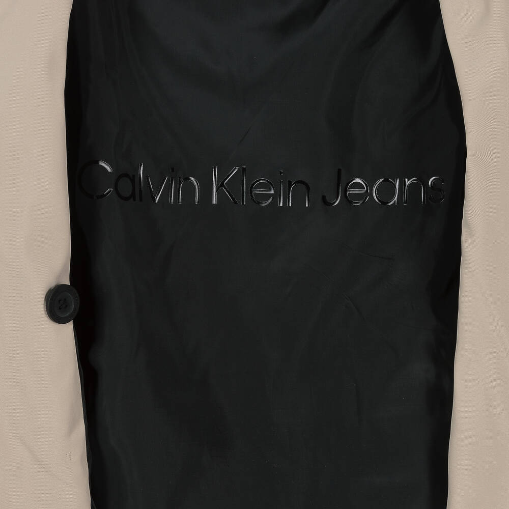 كالفين كلاين-معطف ترانشكوت تويل لون بيج وأسود للبنات | Childrensalon Outlet