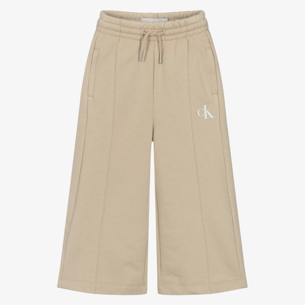 Calvin Klein-Girls Beige Cotton Wide-Leg Joggers | Childrensalon Outlet