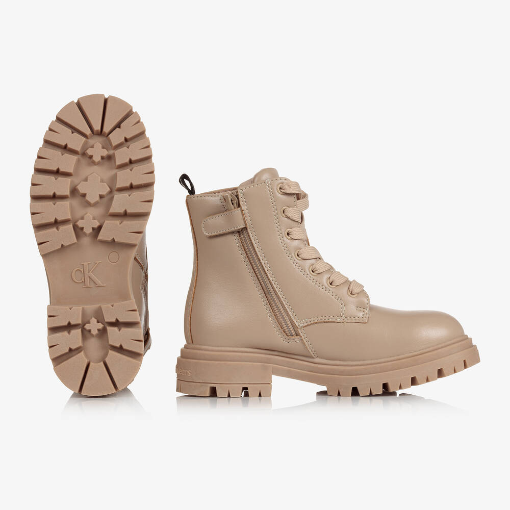 Calvin Klein Jeans Girls Beige Faux Leather Boots Childrensalon Outlet