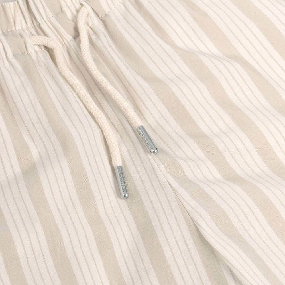 Calvin Klein-Girls Beige & Ivory Striped Cotton Trousers | Childrensalon Outlet