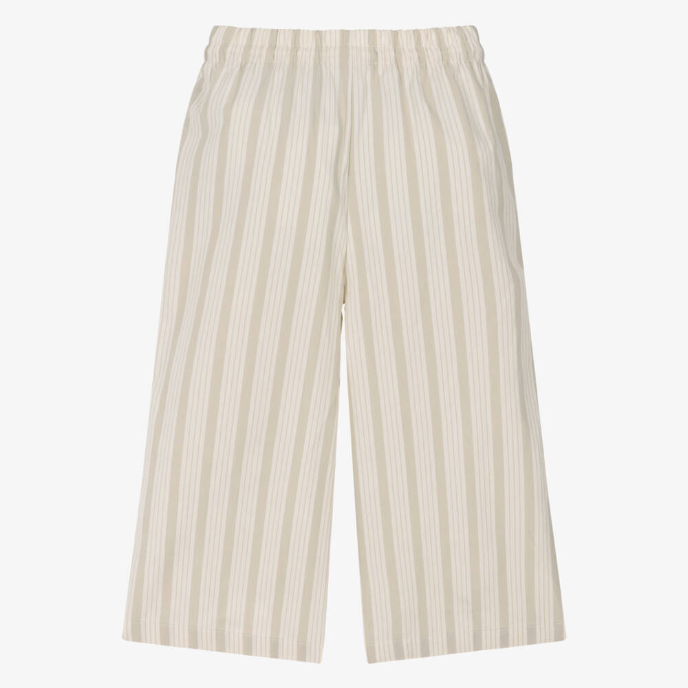 Calvin Klein-Girls Beige & Ivory Striped Cotton Trousers | Childrensalon Outlet