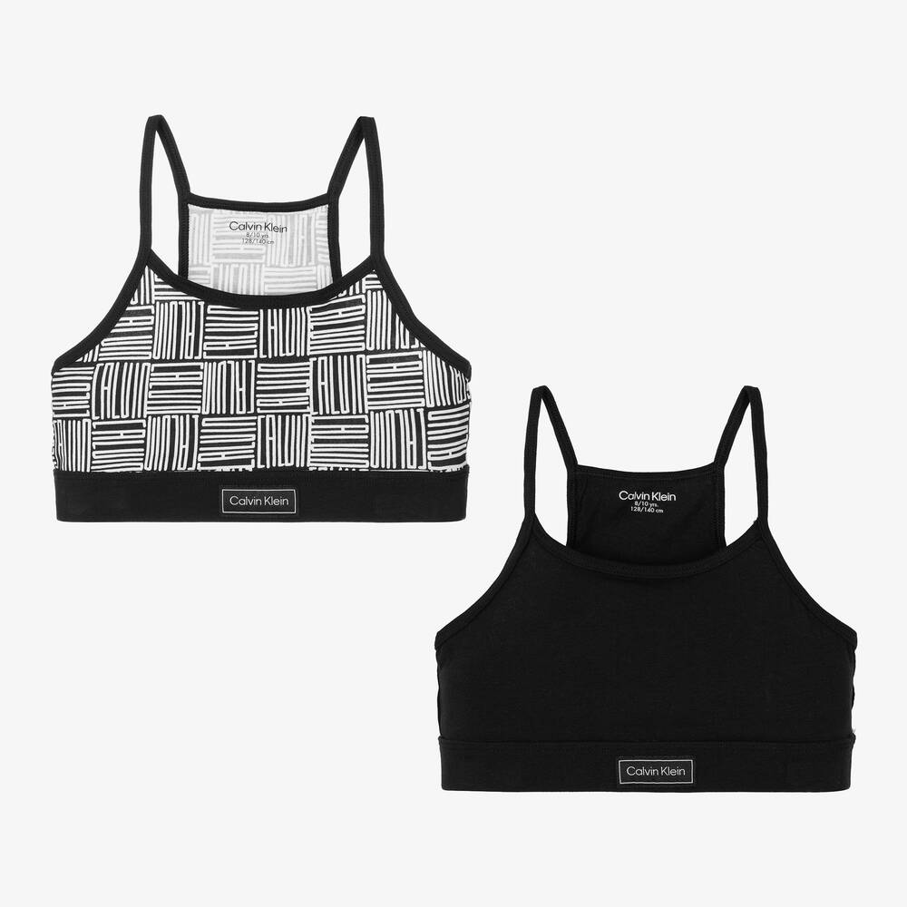 Calvin Klein - Girls Black Cotton Bralettes (2 Pack) | Childrensalon