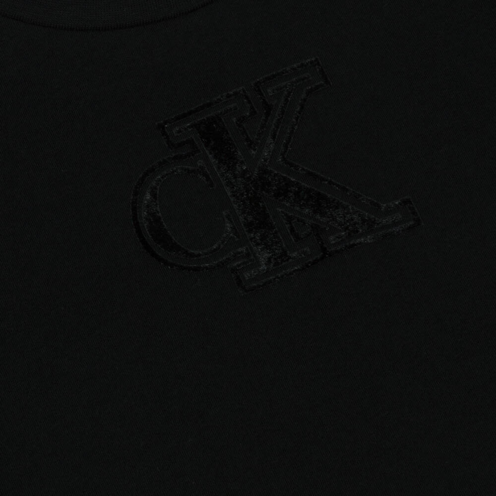 Calvin Klein-Girls Black Cotton CK Logo Boxy T-Shirt | Childrensalon Outlet