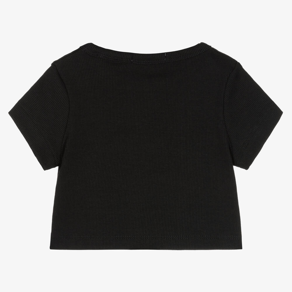 Calvin Klein Jeans-تيشيرت قصير قطن لون أسود للبنات | Childrensalon Outlet