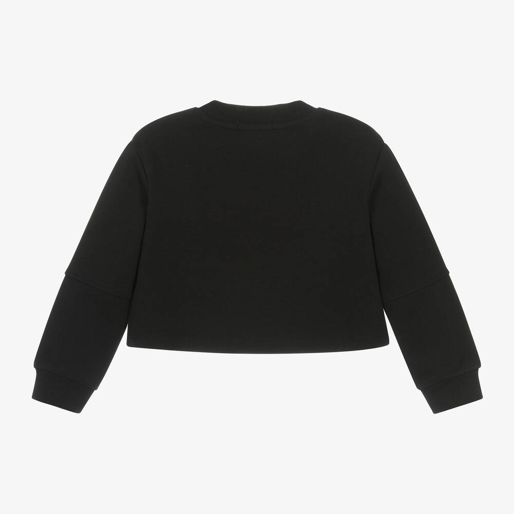 Calvin Klein-Girls Black Cotton Crossover Sweatshirt | Childrensalon Outlet