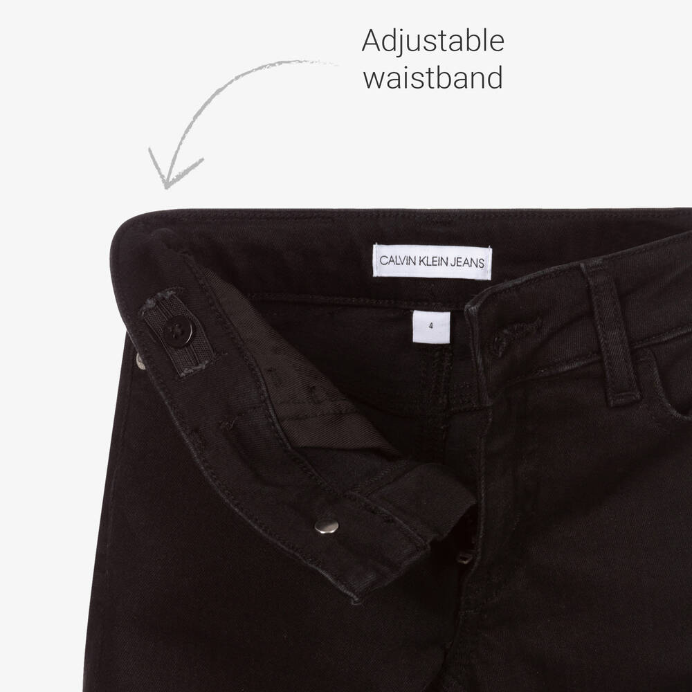 Calvin Klein Jeans-جينز سكيني فيت قطن دنيم لون أسود للبنات | Childrensalon Outlet
