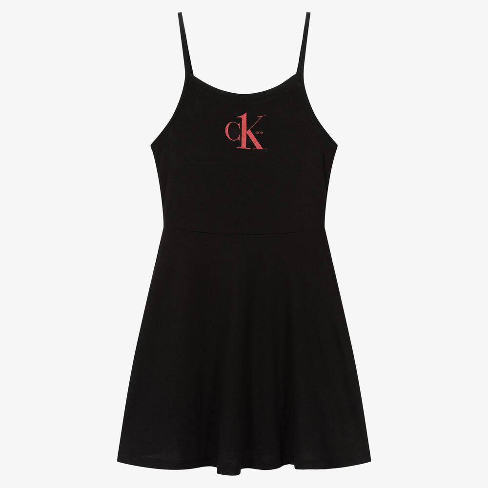 Calvin Klein - Girls Black Cotton Dress | Childrensalon