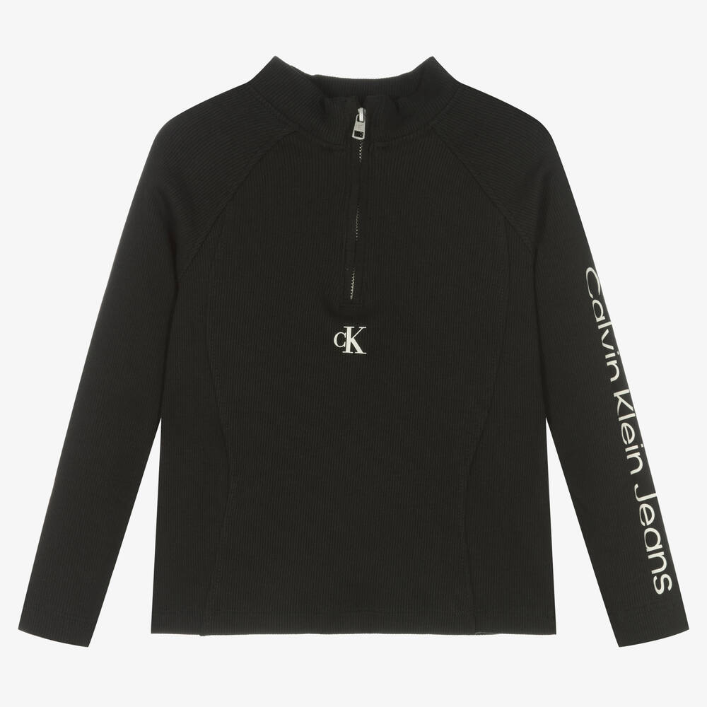 Calvin Klein - Haut noir en coton à col zippé | Childrensalon
