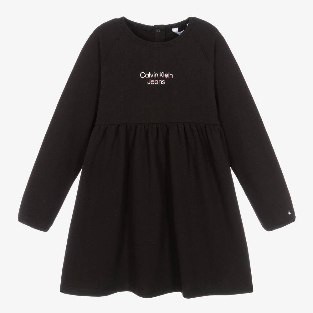 Calvin Klein - Girls Black Cotton Jersey Dress | Childrensalon