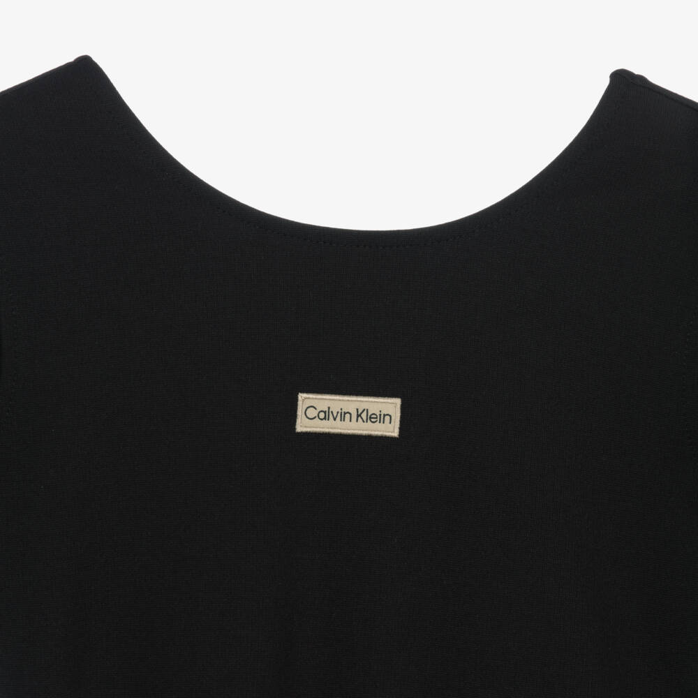 Calvin Klein-Girls Black Cotton Jersey & Satin Dress | Childrensalon Outlet